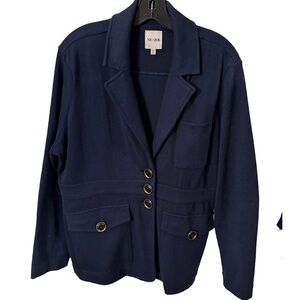 NIC + ZOE Women’s Editor Knit Blazer Navy Blue Single Breasted Pockets Sz XXL